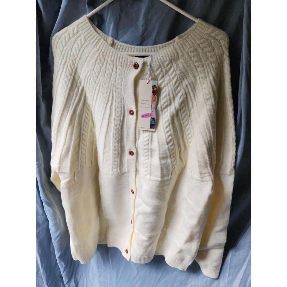 Dokotoo Women's Ivory Cable Knit Button Front Crew Neck Cardigan Sweater XL NWT